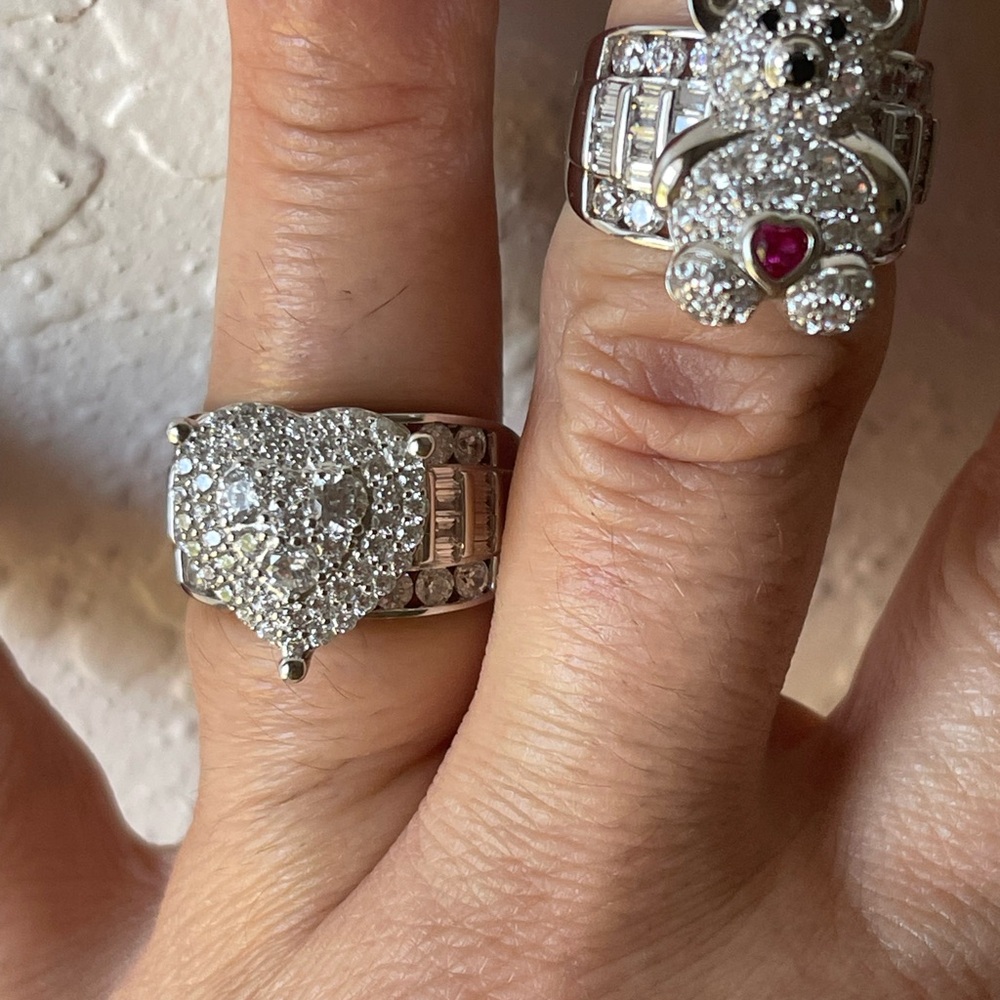 New Elegant Italy Silver 925 Heart and Bear Ring Set with sparkle zirconia